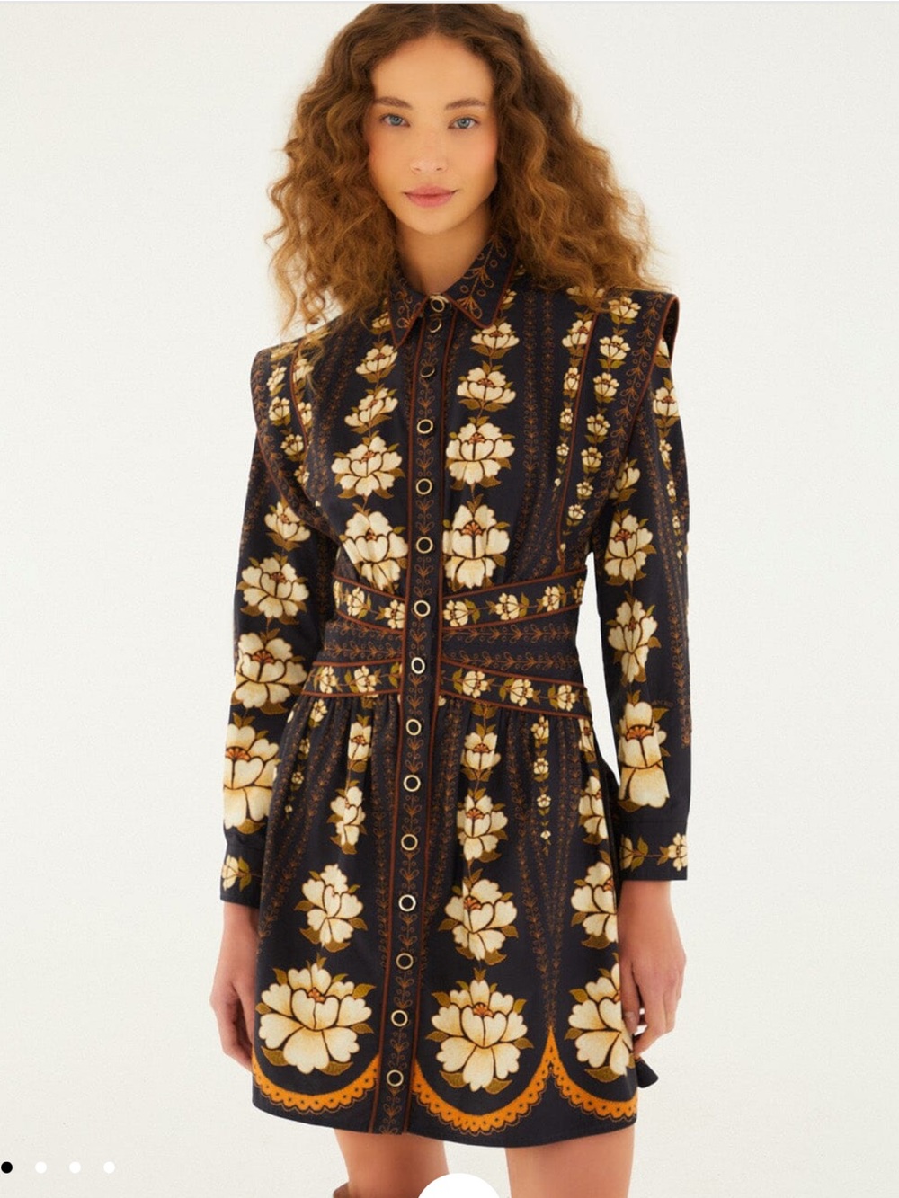FARM Rio Black Bold Flowers long sleeve mini dress NEW with tags